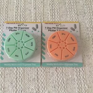 Set of 2 Round 7-Day Pill Organizers Mint Green Peach Jewelry Travel organizer
